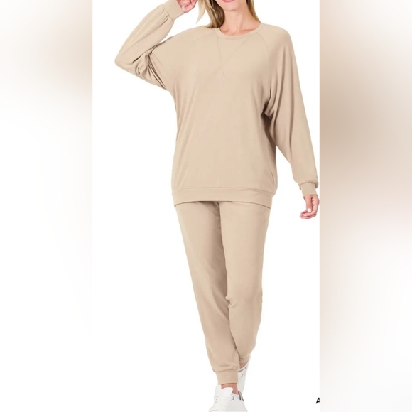 NEW! Brown Soft and Cozy Raglan Sleeve Pullover Jogger Pants 2Pc Set - Picture 8 of 10